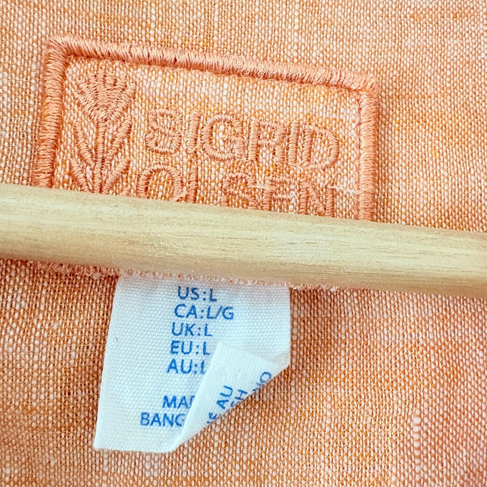 Sigrid Olsen Button Down Shirt L Peach Orange Linen Roll Tab Long Sleeve Casual - Picture 6 of 7